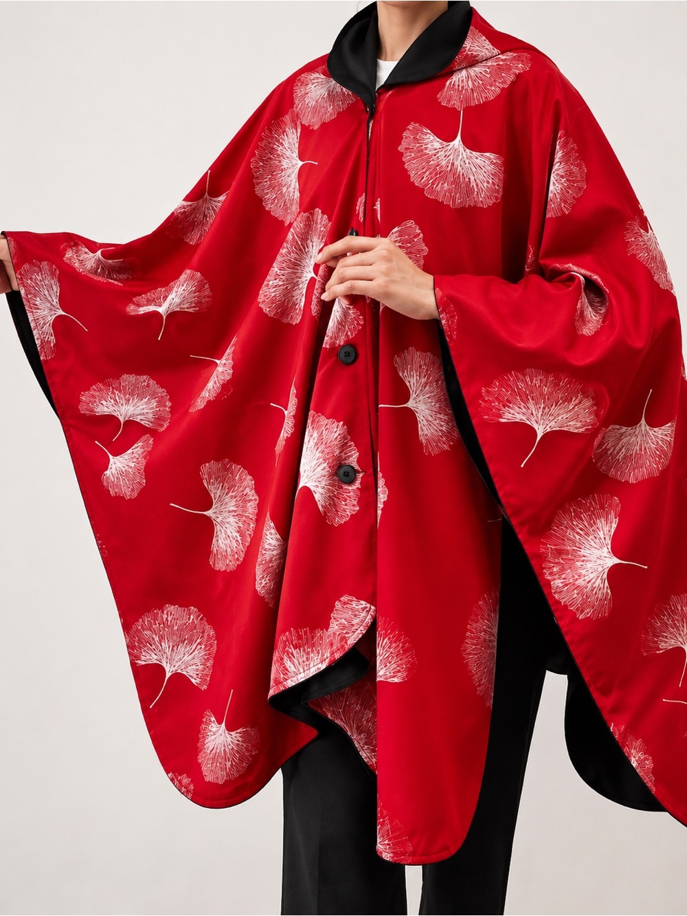 Ginkgo Print Reversible Waterproof  Rain Cape - Picture 2 of 8